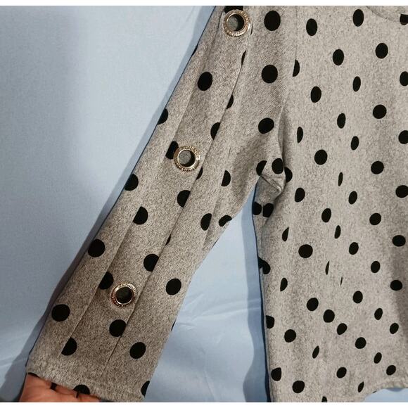 Adrienne Vittadini Womens PL Gray Polka Dot 3/4 Sleeve Top Grommets - Picture 5 of 8